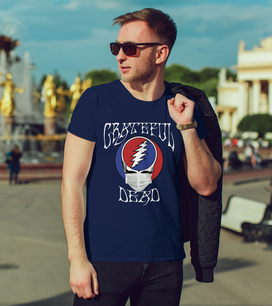 Grateful Dead Steal Your Face Mask Logo With Red And Blue Skull T-Shirt