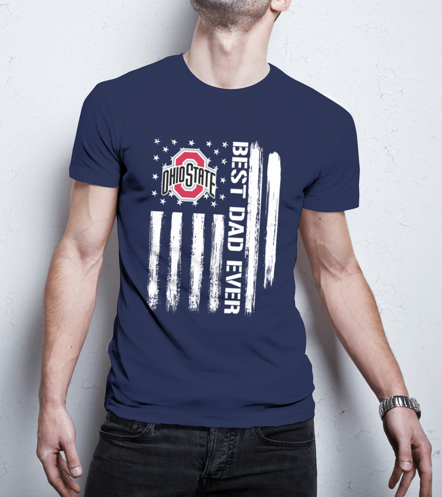 Ohio State Buckeyes Best Dad Ever Patriotic American Flag T-Shirt