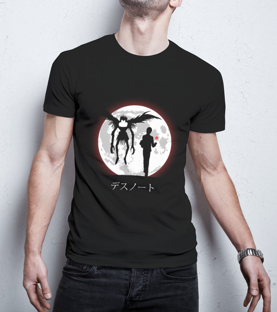 Death Note L Ryuk Silhouette Full Moon Japanese Characters T-Shirt