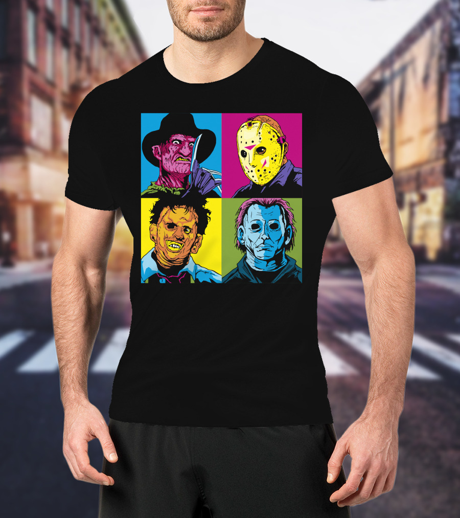 Freddy Jason Leatherface Michael Myers Horror Pop Art 4 Face T-Shirt