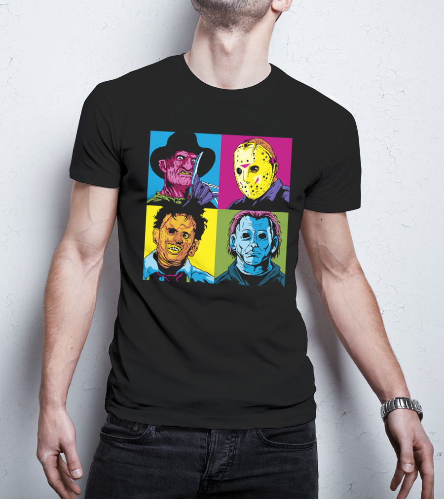 Freddy Jason Leatherface Michael Myers Horror Pop Art 4 Face T-Shirt