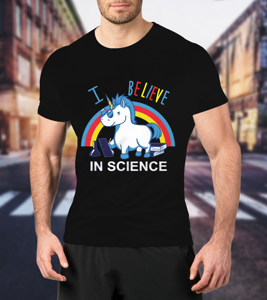 I Believe In Science Unicorn Rainbow Lab Glasses T-Shirt