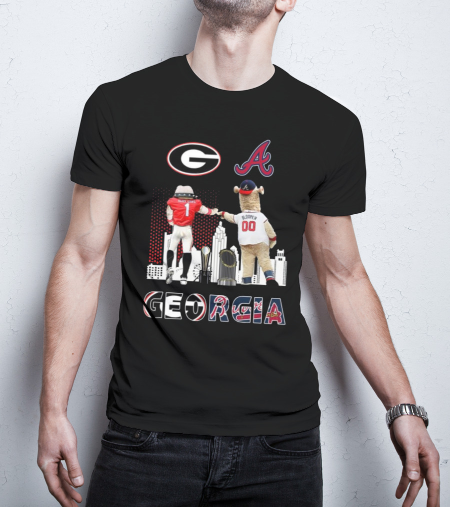 Georgia Bulldogs Braves Blooper Mascots Skyline T-Shirt