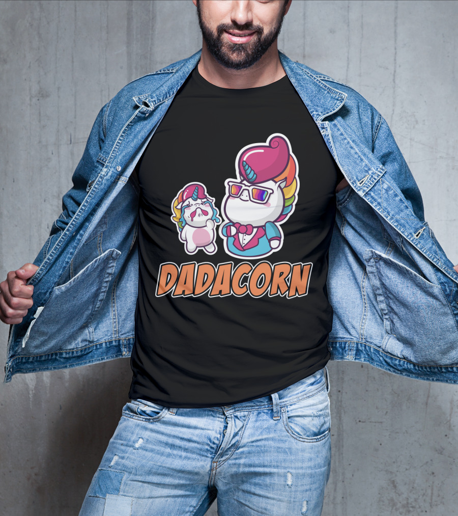 Dadacorn Unicorn Dad And Baby With Rainbow Outfits And Sunglasses T-Shirt