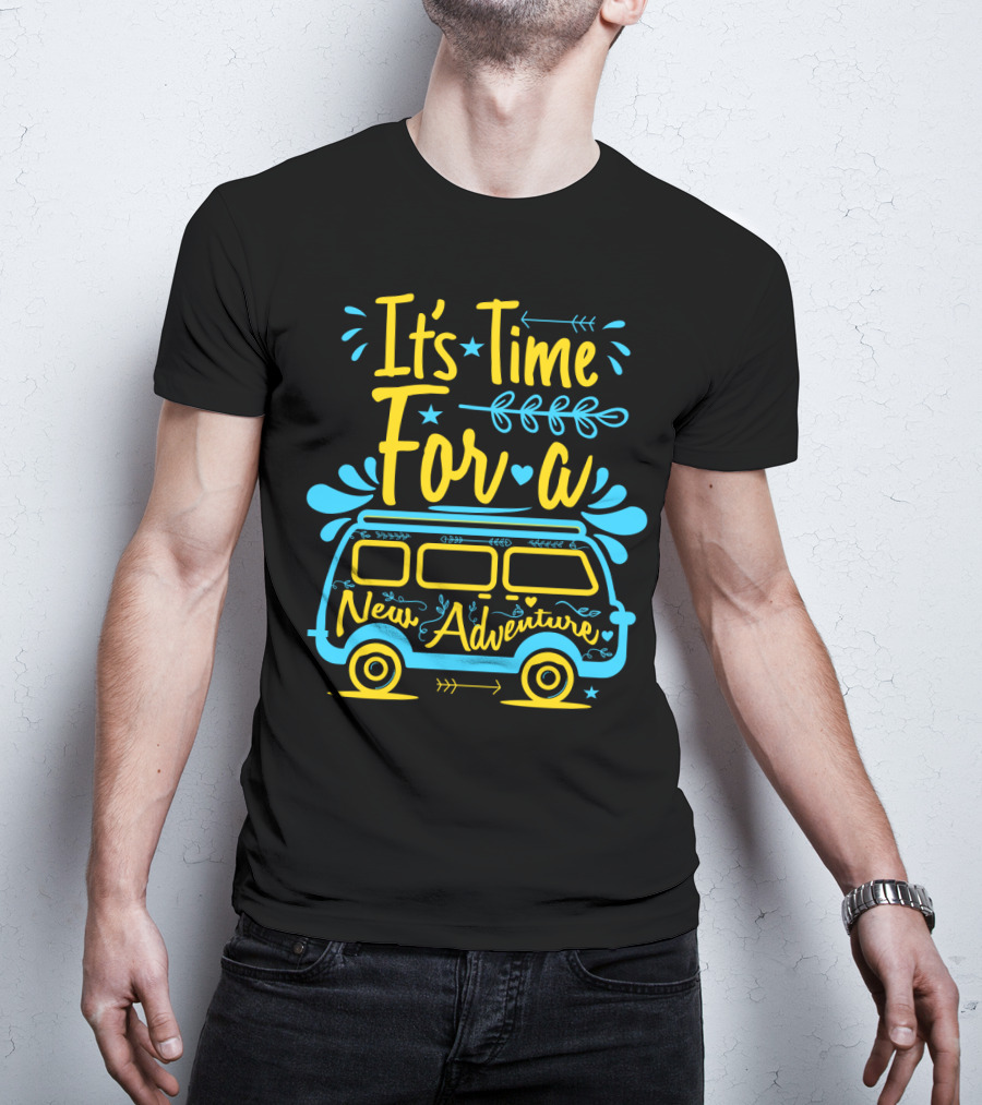 It's Time For A New Adventure With Camper Van Graphic And Arrows T-Shirt