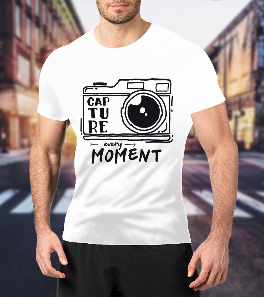 Capture Every Moment Camera Drawing Typography T-Shirt