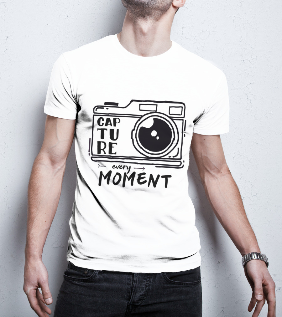 Capture Every Moment Camera Drawing Typography T-Shirt