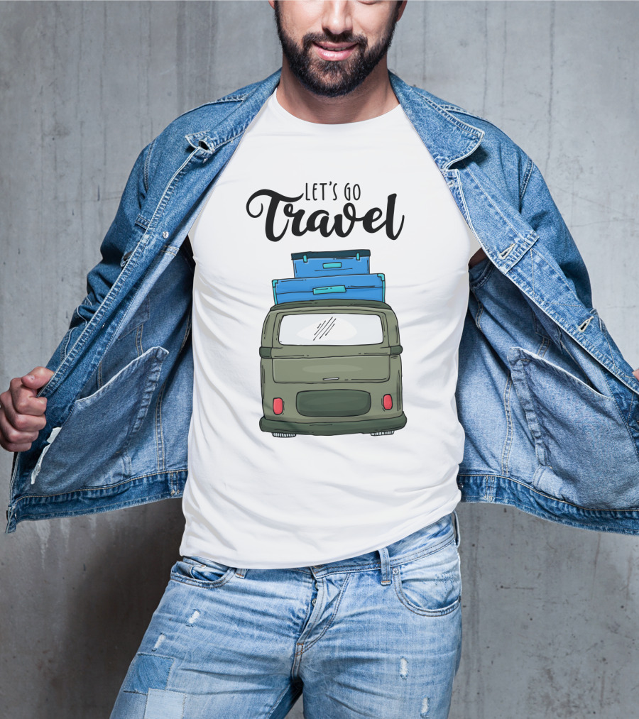 Let's Go Travel With Retro Van And Luggage Stack T-Shirt