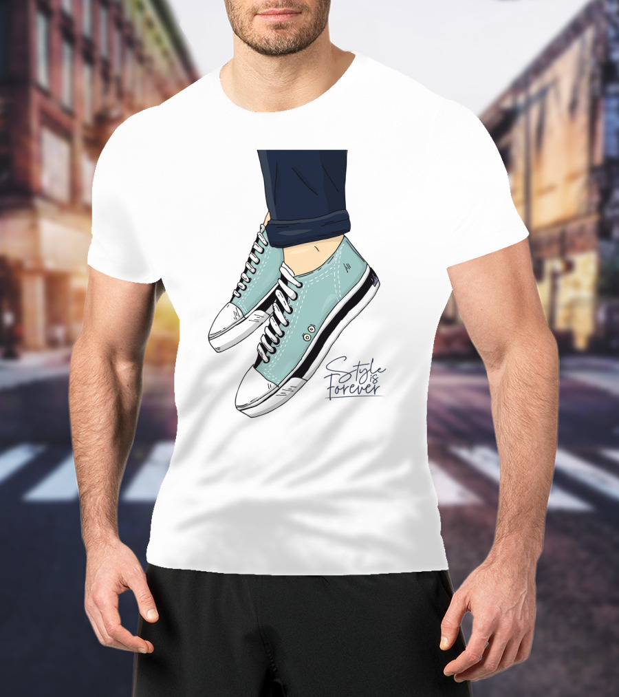 Style Is Forever Light Blue Sneakers Illustration With Classic Laced T-Shirt