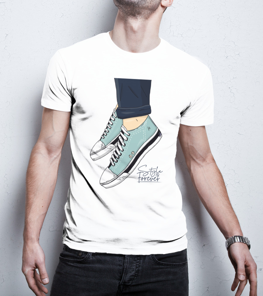 Style Is Forever Light Blue Sneakers Illustration With Classic Laced T-Shirt