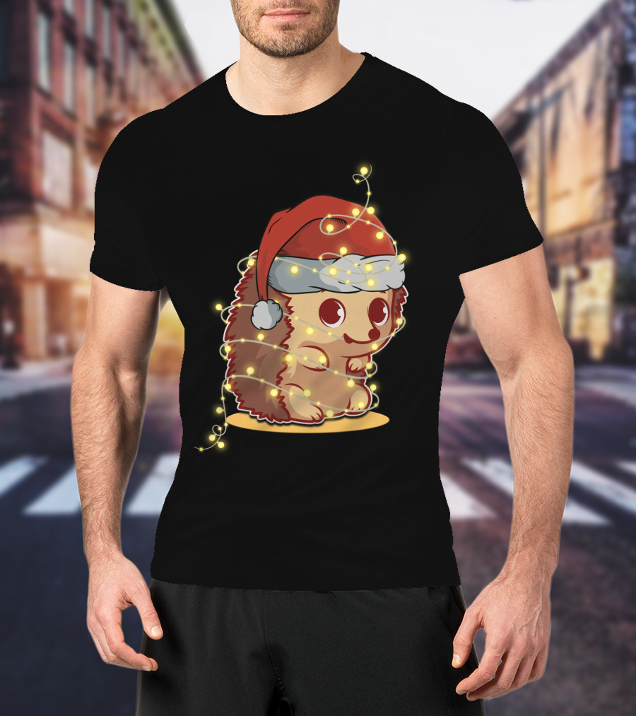Santa Hat Festive Christmas Lights Hedgehog T-Shirt