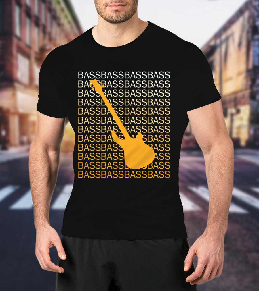 Bass Guitar Silhouette With Repeated Bass Text T-Shirt