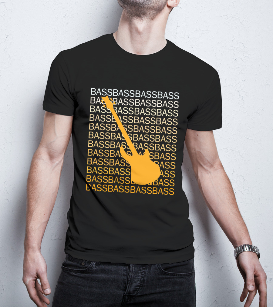 Bass Guitar Silhouette With Repeated Bass Text T-Shirt