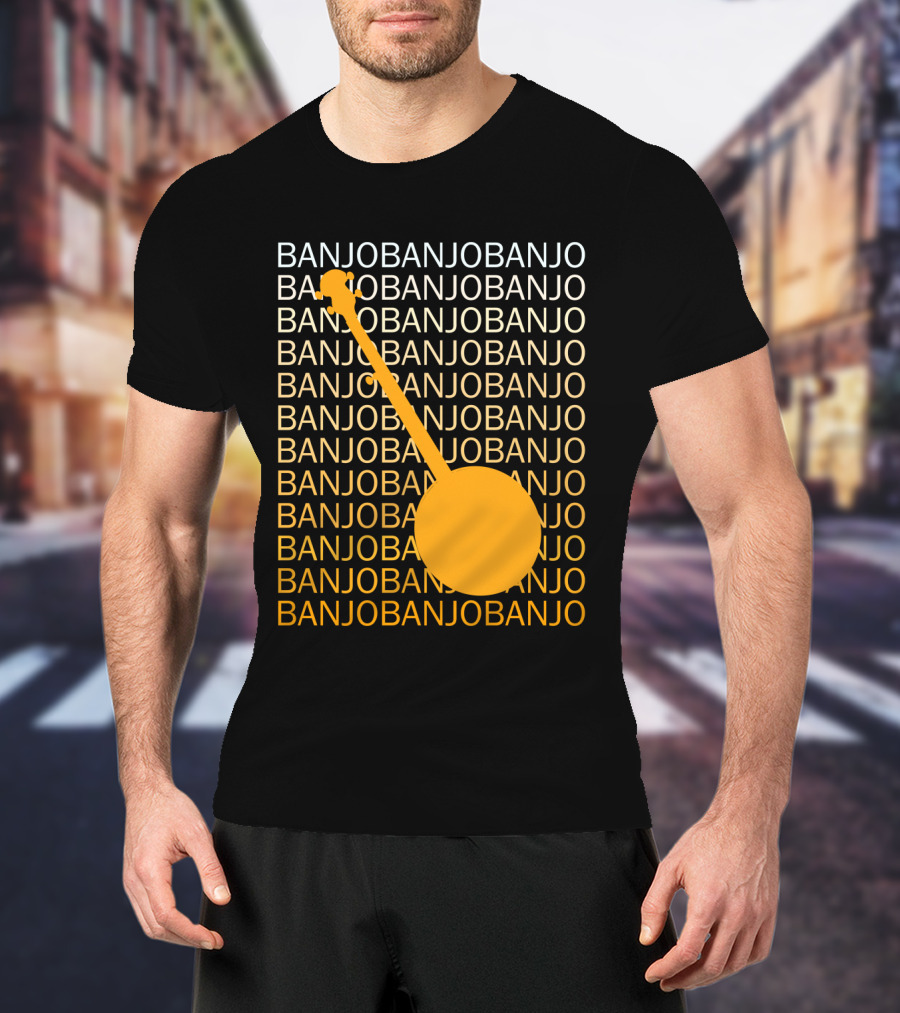 Banjo Repetition With Bold Orange Silhouette Highlight T-Shirt