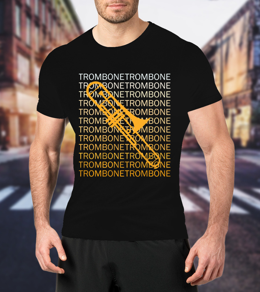 Trombone Repeated Pattern With Bold Yellow Trombone T-Shirt