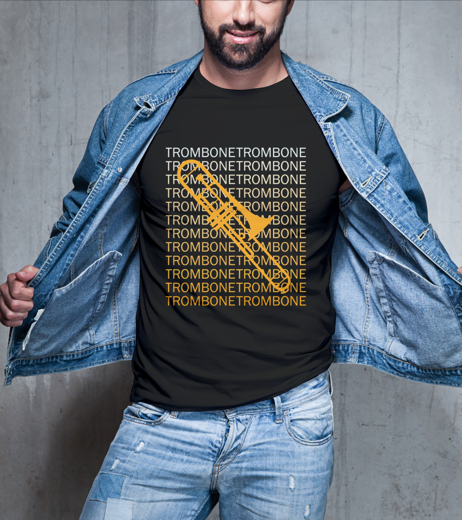 Trombone Repeated Pattern With Bold Yellow Trombone T-Shirt