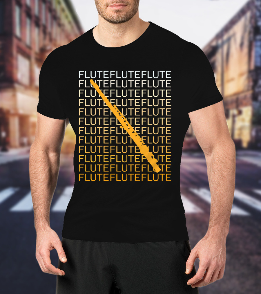 Flute Repeated Pattern With Diagonal Yellow Instrument T-Shirt