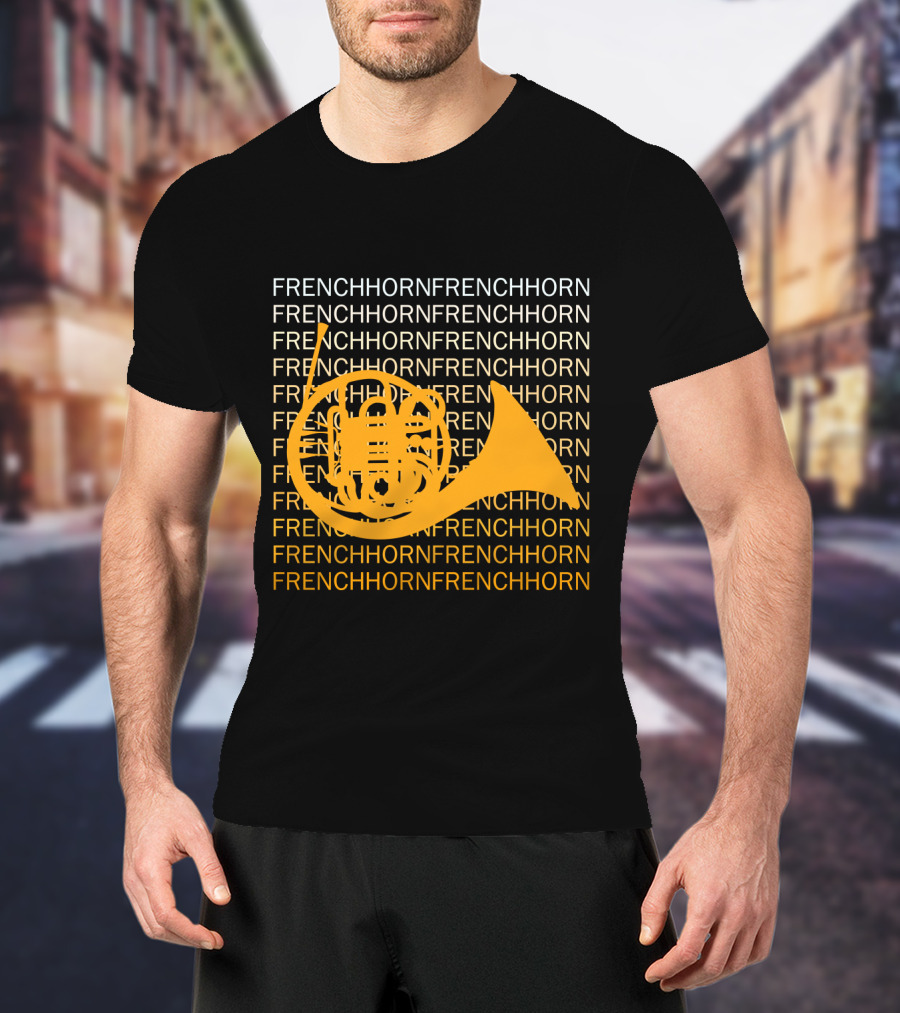 Repeating French Horn Text With Yellow Instrument T-Shirt