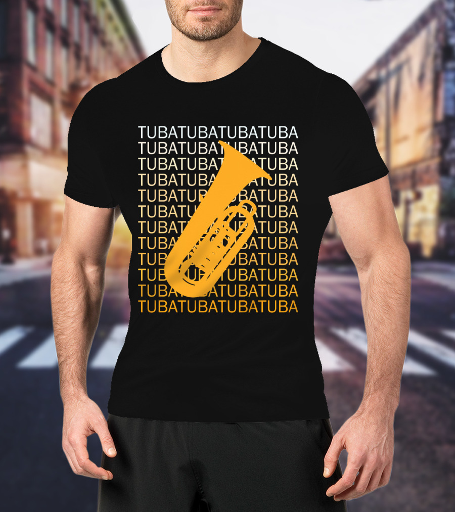 Tuba Repeated Text Pattern With Bold Tuba Image T-Shirt