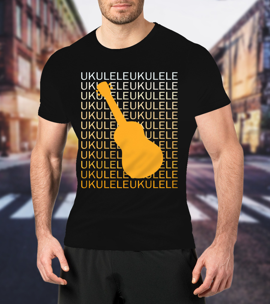 Repeating Ukulele Text With Orange Ukulele T-Shirt