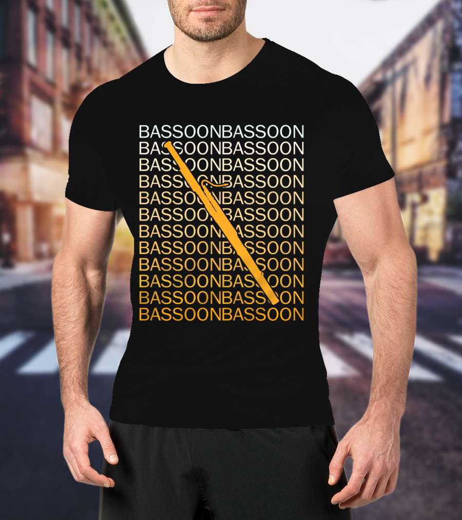 Bassoon Repetition Pattern With Diagonal Orange Bassoon Graphics T-Shirt