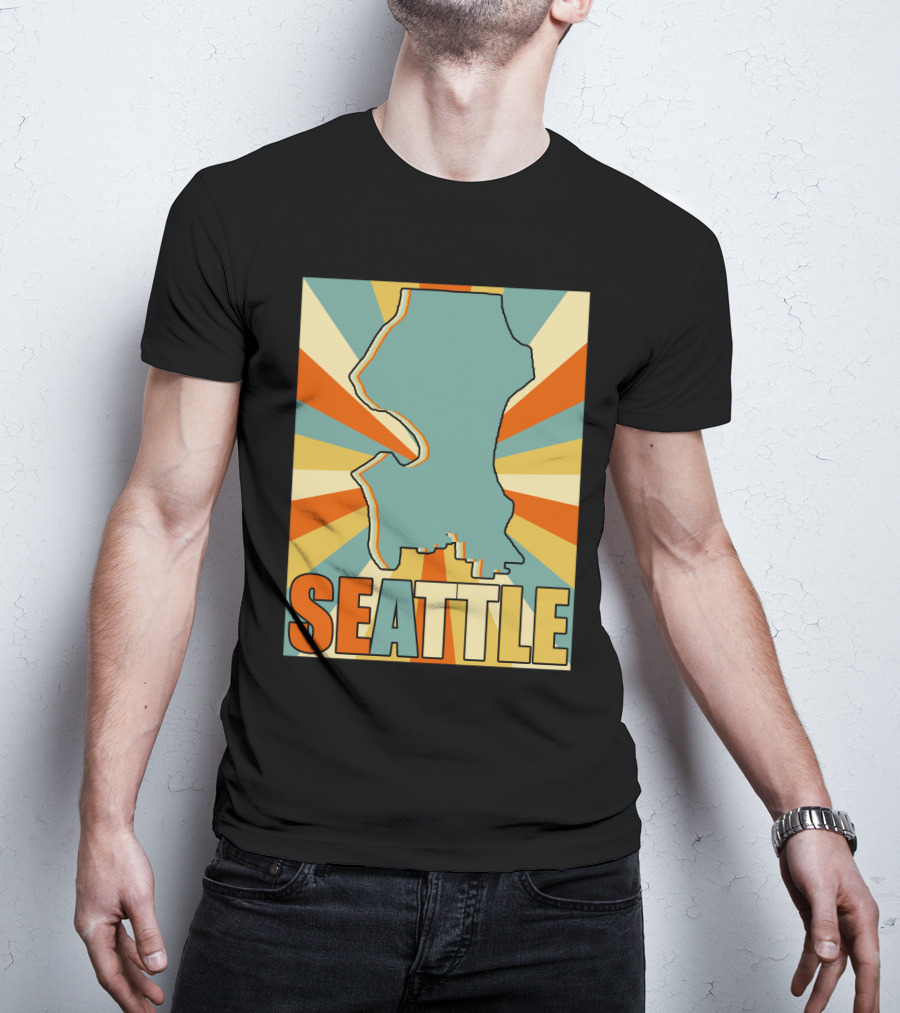 SEATTLE Map Retro Style Burst Background T-Shirt