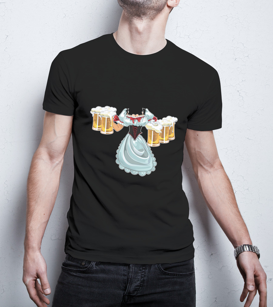 Dirndl Fraulein Oktoberfest Costume With Beer Mugs T-Shirt