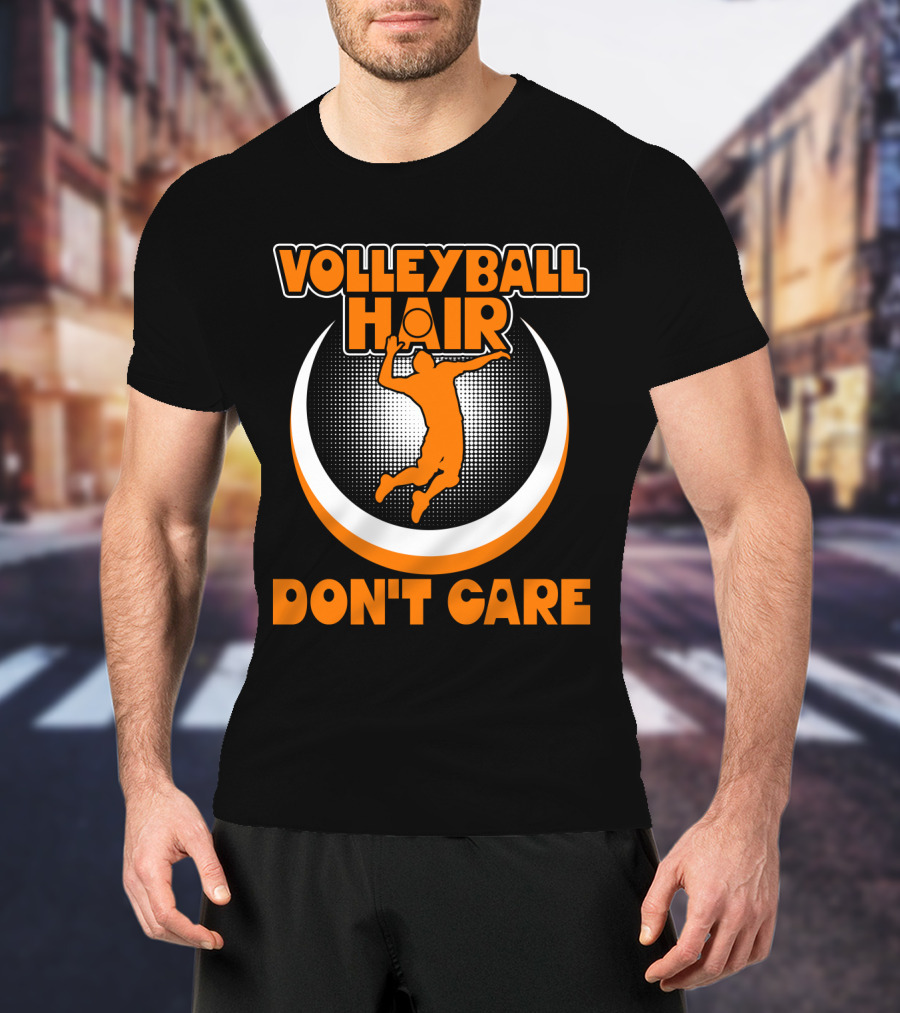 Volleyball Hair Don't Care Jumping Spiker Retro Circle T-Shirt