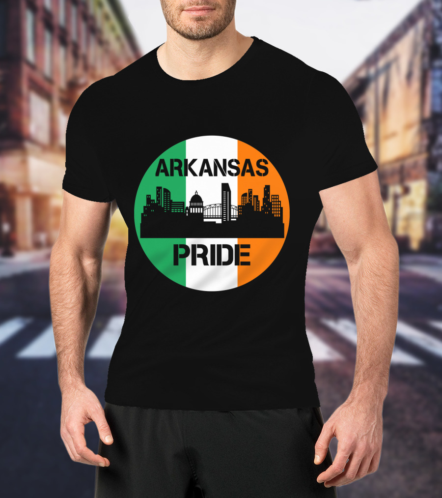 Arkansas Pride Skyline Irish Flag Iconic Cityscape T-Shirt