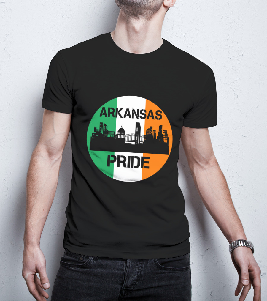 Arkansas Pride Skyline Irish Flag Iconic Cityscape T-Shirt