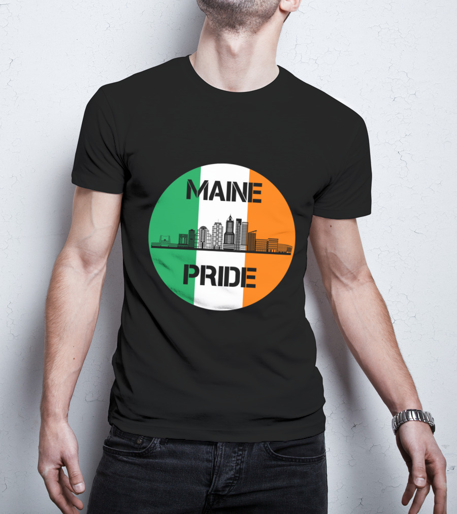 Maine Pride City Skyline With Irish Flag Colors Maine T-Shirt