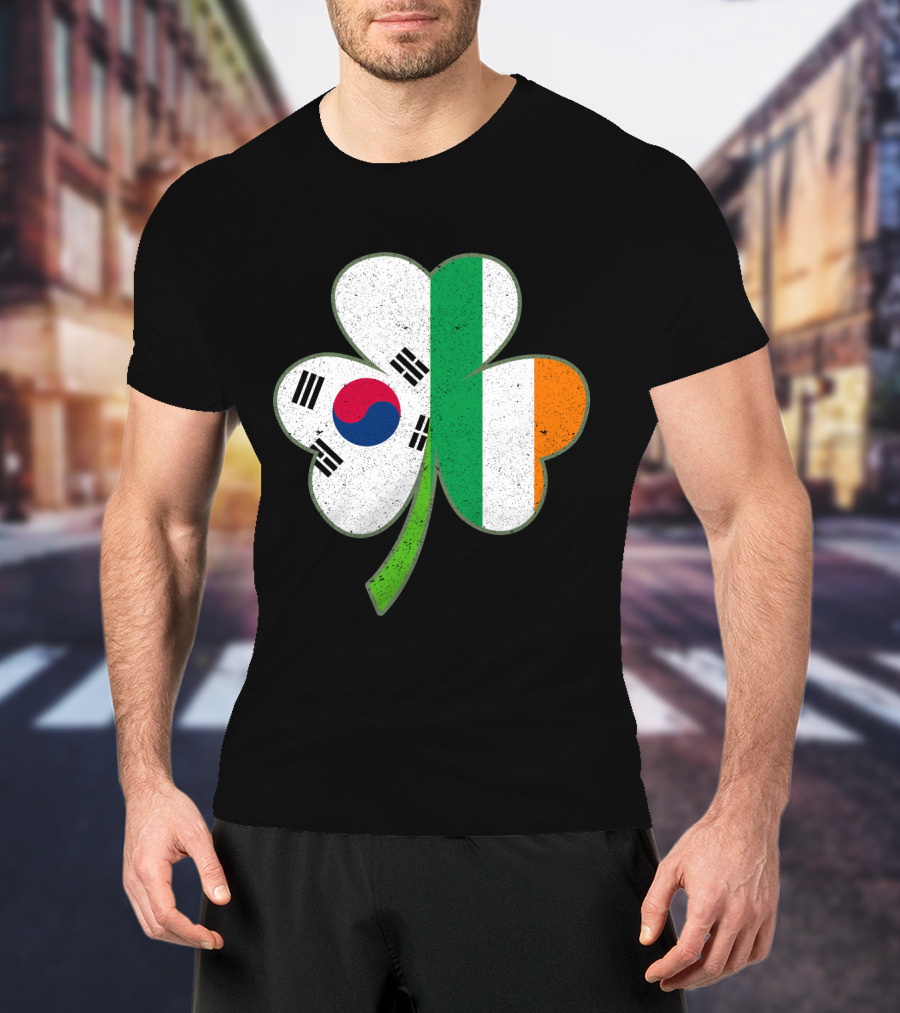 St Patricks Day Irish Korean Shamrock Green Clover Flag Fusion T-Shirt