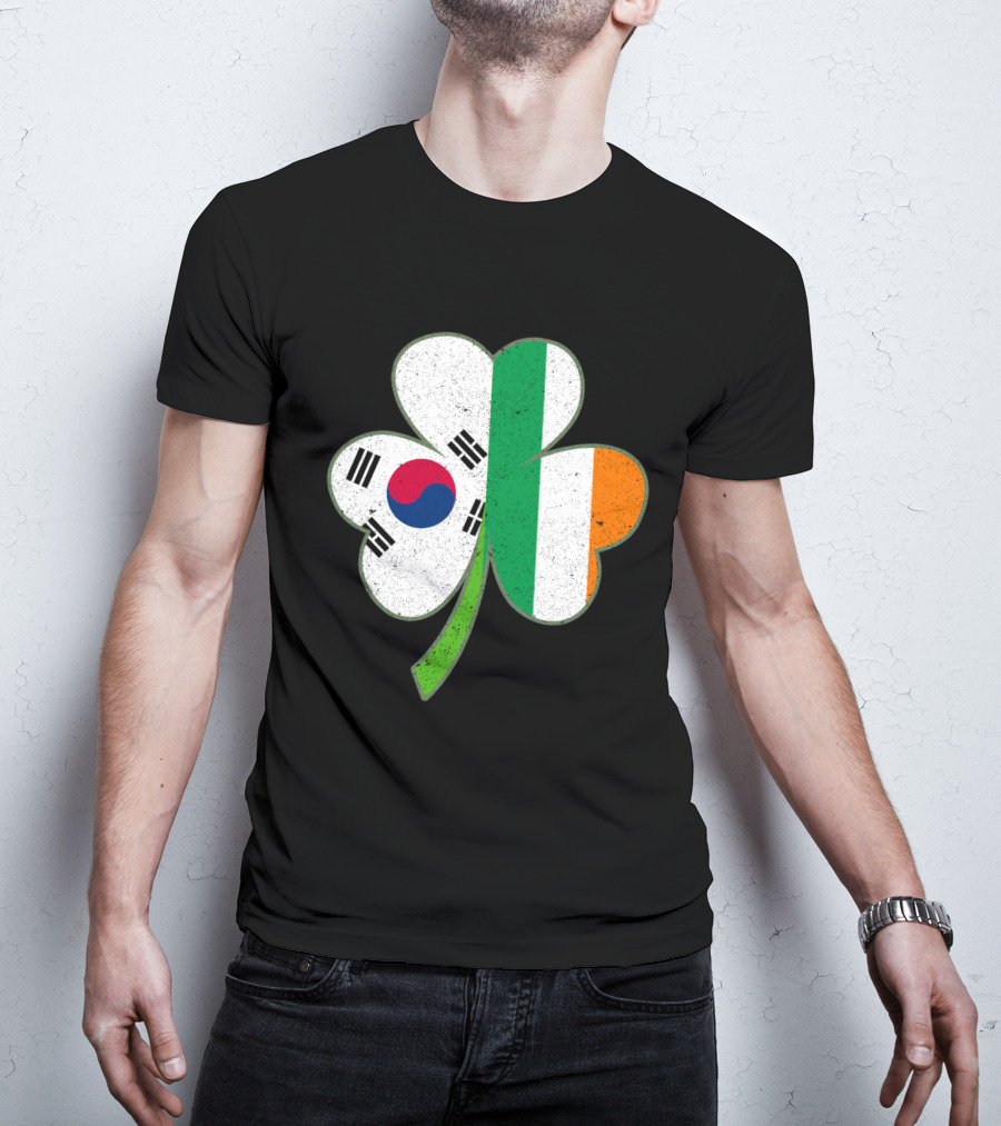 St Patricks Day Irish Korean Shamrock Green Clover Flag Fusion T-Shirt