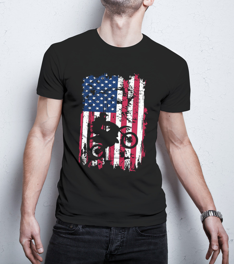 Motorcross Vintage American Flag Dirt Biking MotoX Racing T-Shirt