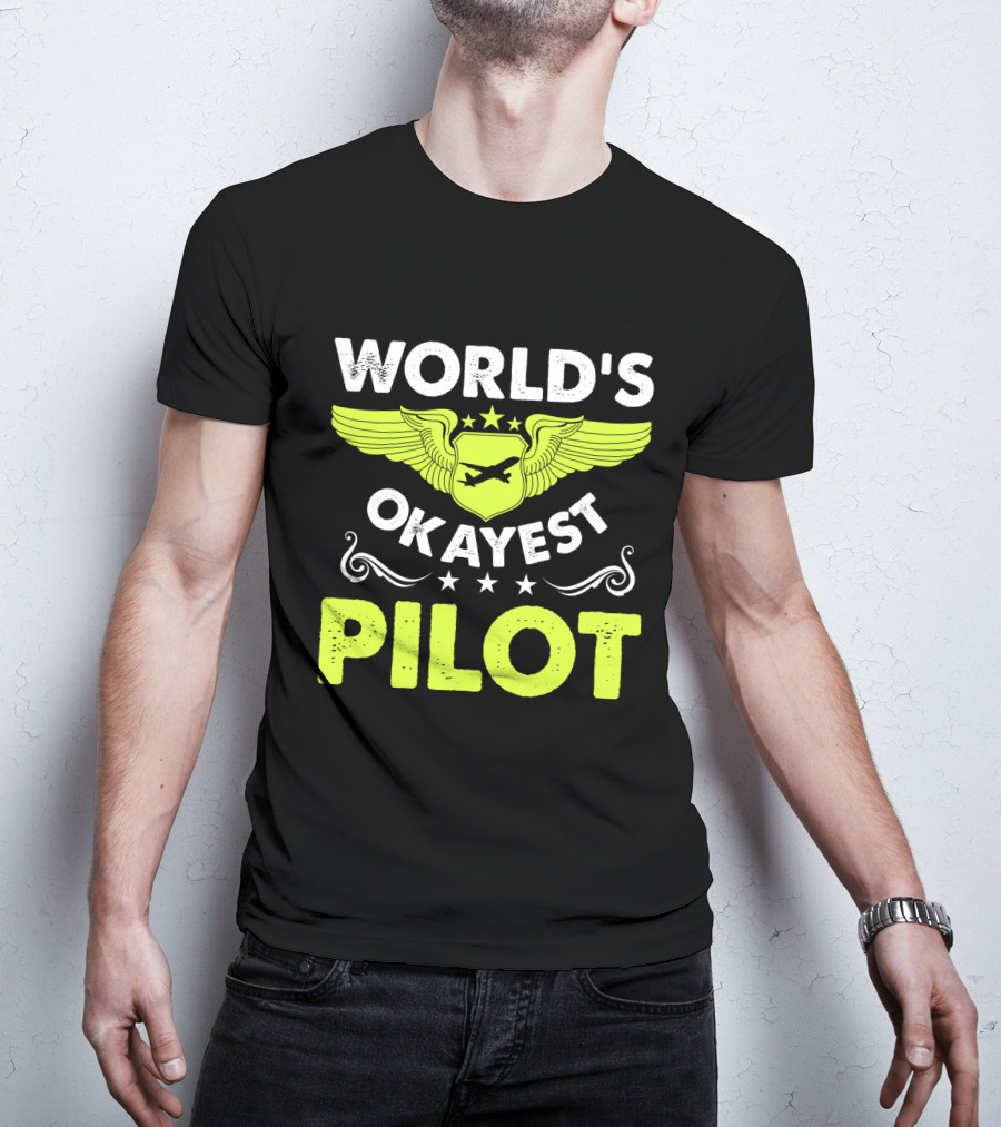 WORLD'S OKAYEST PILOT Wing Emblem Stars T-Shirt
