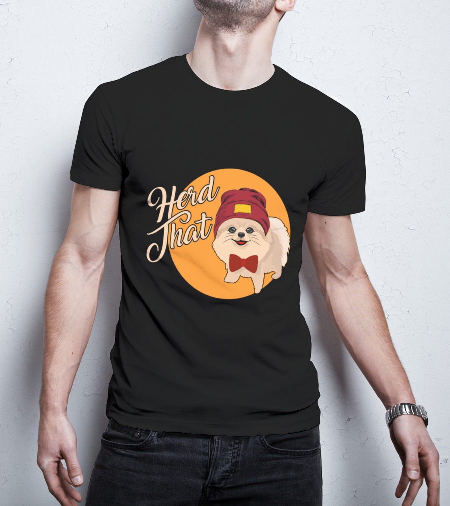 Herd That Funny Pomeranian Animal Lover Dog With Hat And Bowtie T-Shirt