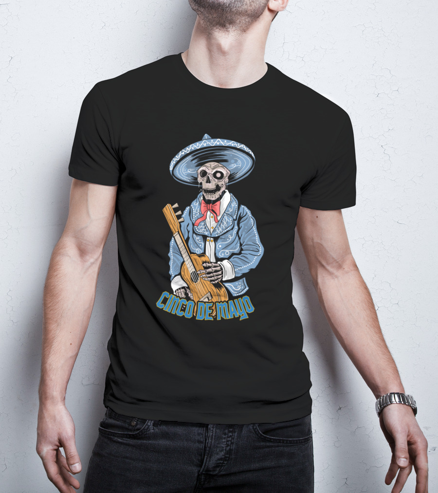 Cinco De Mayo Skull Mariachi With Guitar T-Shirt