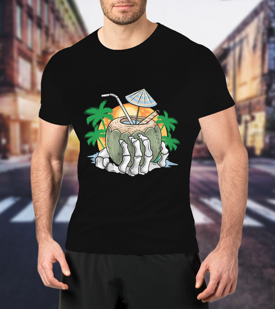 Summer Beach Skeleton Coconut Tree Sunset T-Shirt