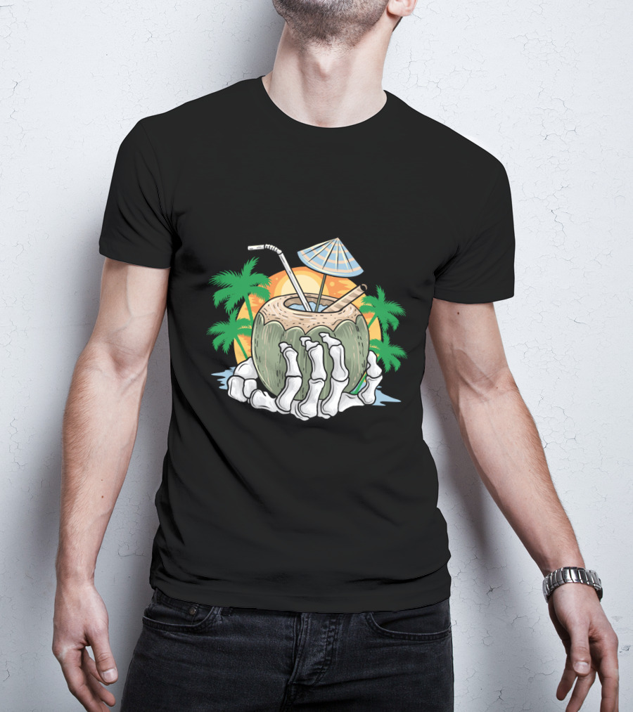 Summer Beach Skeleton Coconut Tree Sunset T-Shirt