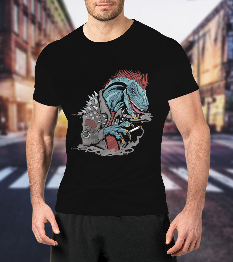 Punk Dinosaur With Spiked Jacket And Mohawk T-Shirt