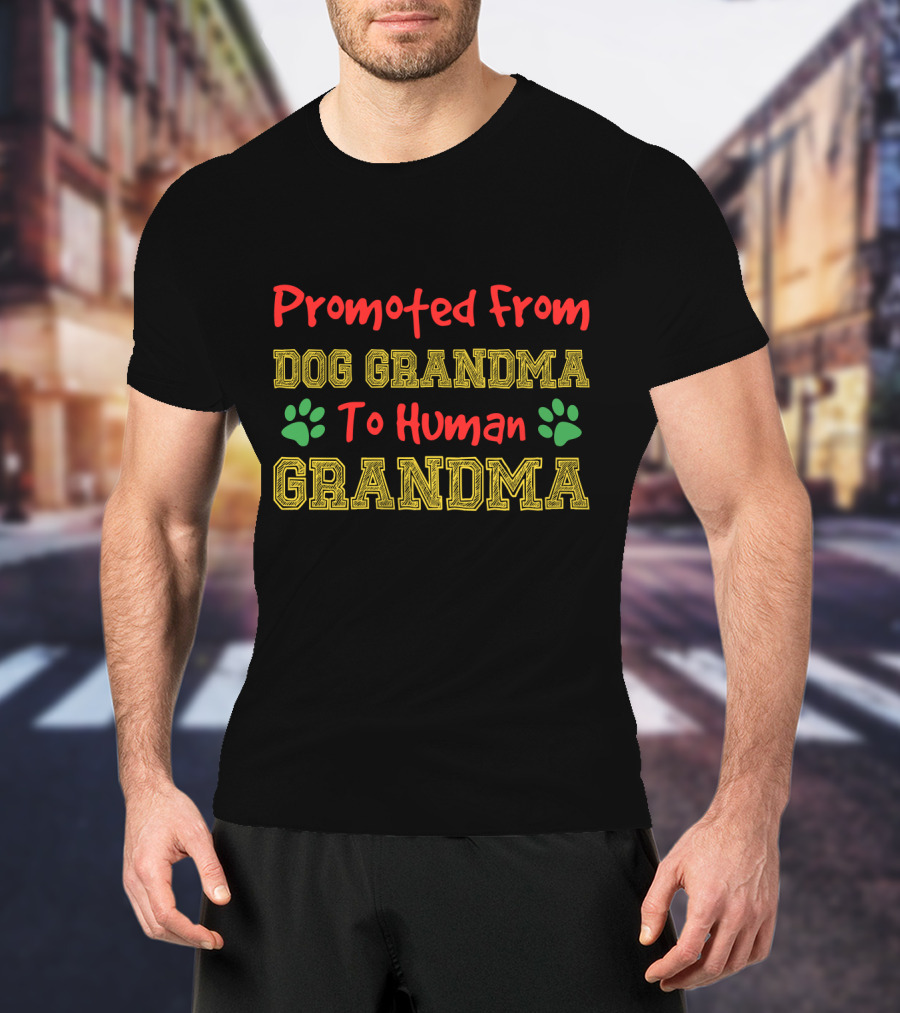 Promoted From Dog Grandma To Human Grandma Paws T-Shirt