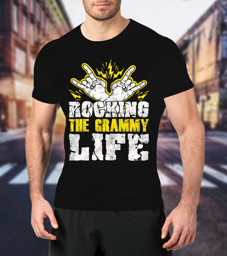 Rocking The Grammy Life With Vibrant Hand Gestures And Energetic Lightning Elements T-Shirt