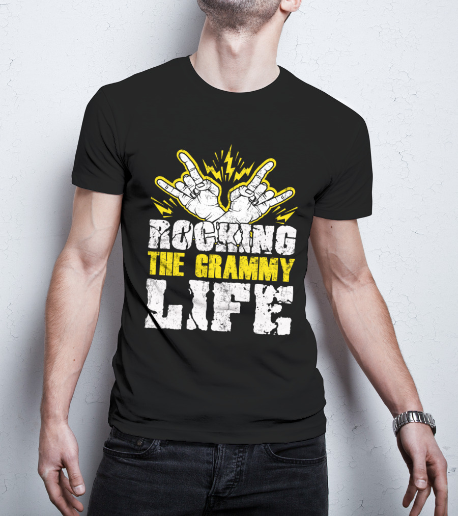 Rocking The Grammy Life With Vibrant Hand Gestures And Energetic Lightning Elements T-Shirt