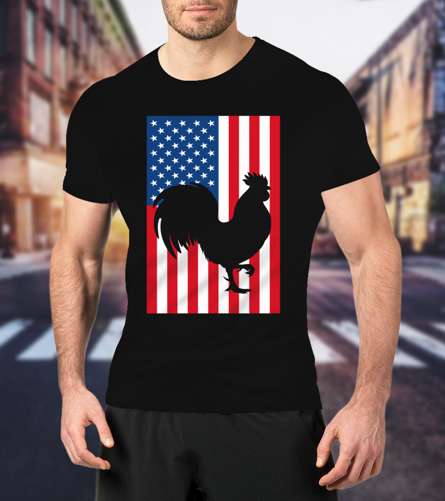 USA American Flag Rooster Silhouette T-Shirt