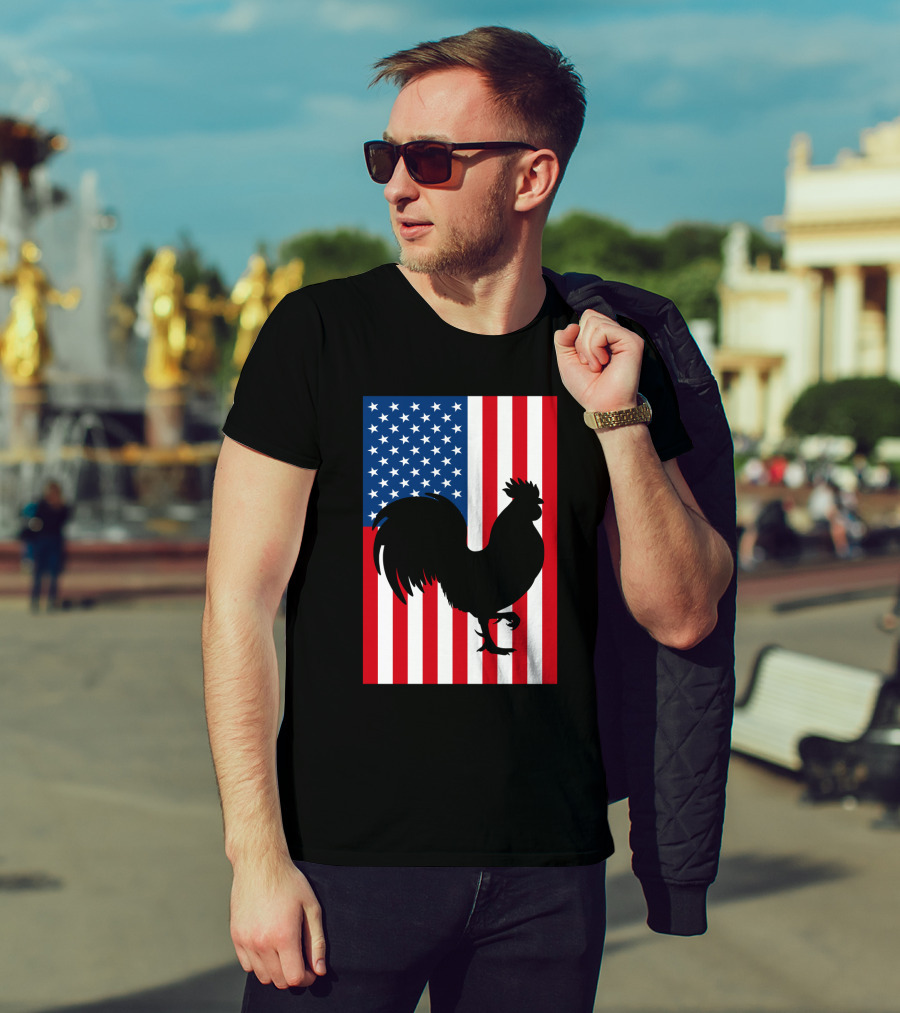 USA American Flag Rooster Silhouette T-Shirt