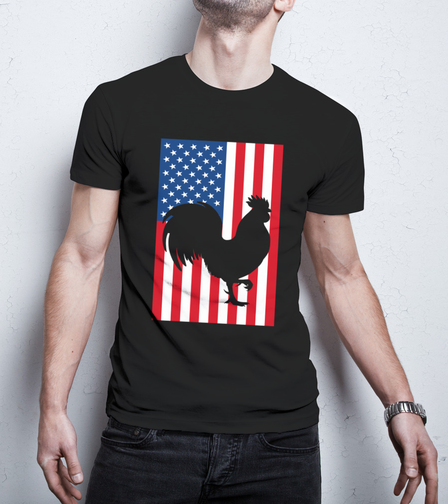 USA American Flag Rooster Silhouette T-Shirt