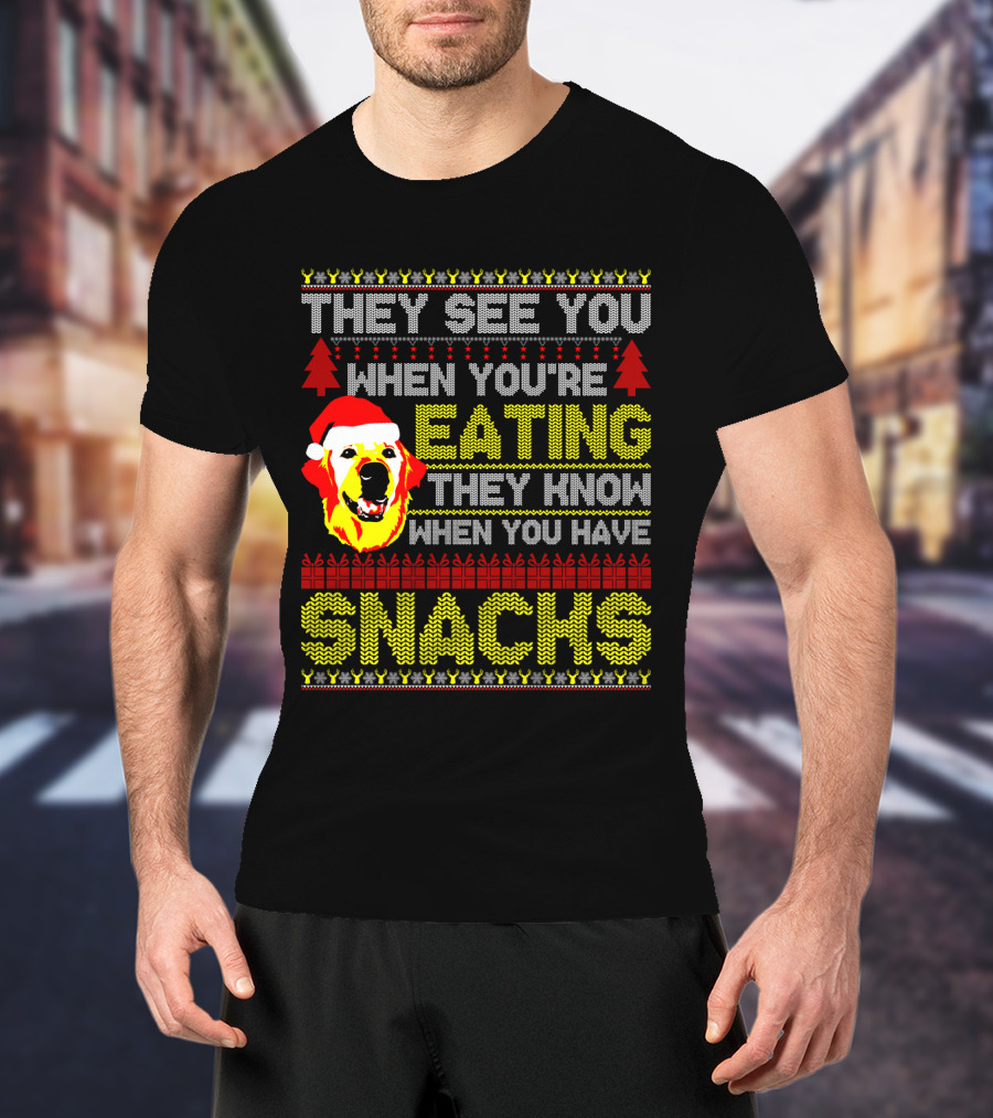 They See You When You're Eating They Know When You Have Snacks Labradoodle Christmas T-Shirt