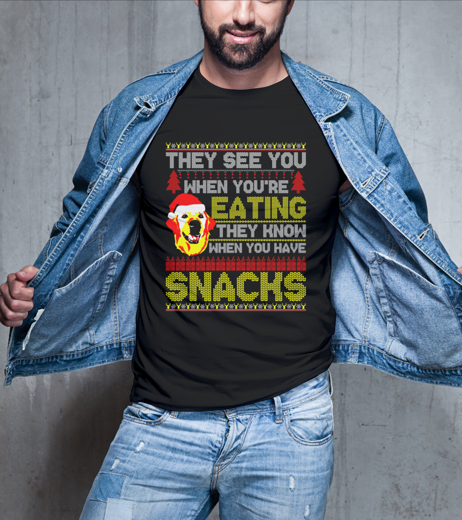 They See You When You're Eating They Know When You Have Snacks Labradoodle Christmas T-Shirt