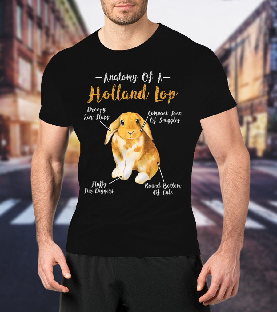 Anatomy Of A Holland Lop Droopy Ear Flaps Compact Face Of Snuggles Fluffy Fur Diggers Round Bottom Of Cute T-Shirt