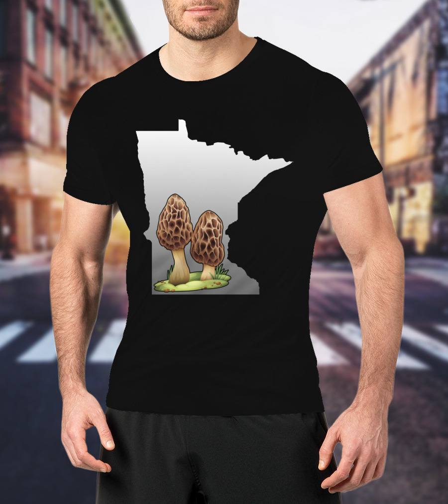 Minnesota Map With Two Morel Mushrooms In Front T-Shirt